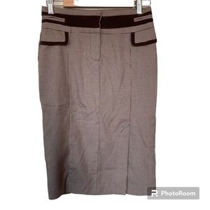 Bebe Brown Houndstooth Pencil Dark Light Academia Skirt Size 8